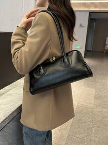 复古腋下时尚法棍单肩手提包 - 黑色 - 查看 3