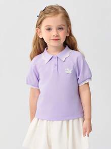 Balabala Girls' Short-Sleeve Polo Shirt, Sweet Summer Baby Tee, 2025 New Arrival - Pink Purple - View 1
