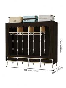 1 pieza Armario portátil de gran capacidad, fácil de montar para el hogar, alquiler, apartamento, mueble de dormitorio para ropa, estructura de tubo de acero resistente, organizador de ropa de 172 cm, cubierta de tela no tejida de unicolor, con 4 cajones y 4 barras colgantes para un almacenamiento de ropa razonable, adecuado para todas las estaciones
