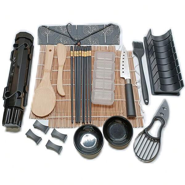 SushitellerSushi Maker Set 20 Stück Sushi Kit mit matte Bazookamit Messer Essstäbchen Avocadoschneiderr GeschmacksgerichtSushi Set zum Selber Machen Onigiri form DIY