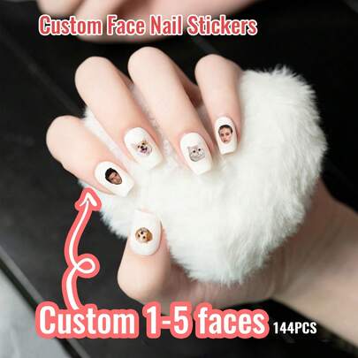 144pcs Custom Face Nail Sticker, Custom Nail Decals, Personalized Custom Photo Nail Waterproof Decals, Nail Tattoo, Fashionable Nail Art, Custom Nail Decals, Custom Face Sticker, Personalized Christmas Gift, Nail Sticker Practice Sheet, DIY Nail Art Sheet, 11.1*21.1cm, Idea Gift For Christmas, Birthday, Unique Gift For Family, Friends, Gift For Her Nail Supplies Nails