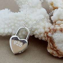 قلادة قلب/مربع فضي بشعار أصلي بسلسلة طول 16-30 بوصة للنساء للزفاف والخطوبة