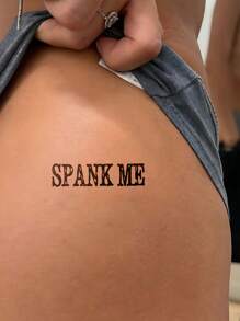 1 张小尺寸身体艺术临时纹身贴纸，男女皆宜，黑色 Spank Me 英文文字图案，挑逗顽皮风格，防水假纹身，持续 2-5 天，遮盖疤痕，可用于手臂手腕肩膀腿腰颈手胸部大腿手指，最佳朋友情侣纹身、情人、角色扮演 - 黑色 - 查看 5