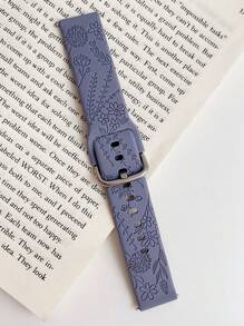 Carved Floral Silicone Watch Band, Fit For 20mm & 22mm / Watches, Comfortable Soft Adjustable Sports Strap - Lavender Gray - View 5