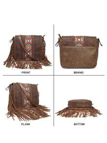 新款时尚春夏斜挎包波西米亚复古几何印花单肩包小众多功能日常休闲旅行通勤出差街头度假棕色