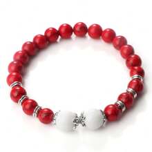 1 件黑线红松石手链配合金花盘混色天然石手链复古魅力珠宝浪漫礼物