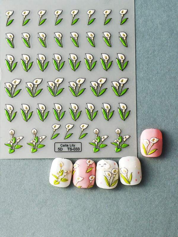 1Pc 5D Embossed Flower Nail Art Stickers Adhesive Sliders DIY Nails Polish Manicure Sticker Decals