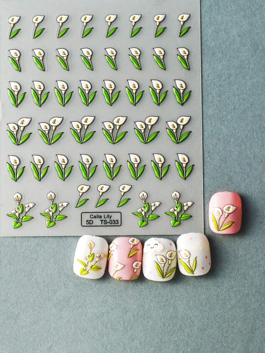 1 件 5D 浮雕花朵美甲贴纸粘性滑块 DIY 指甲油美甲贴纸贴花 - 彩色 - 查看 1