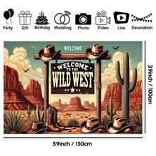 1pc Interesting Wild West Theme 7x5ft Polyester Backdrop - Suitable For Birthday Party Banner Decoration And Photography Props, No Power Needed, Tablecloth, Curtain