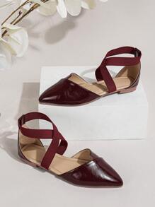 Women's Fashion Lace Breathable Backless Flat Shoes - Burgundy - View 1