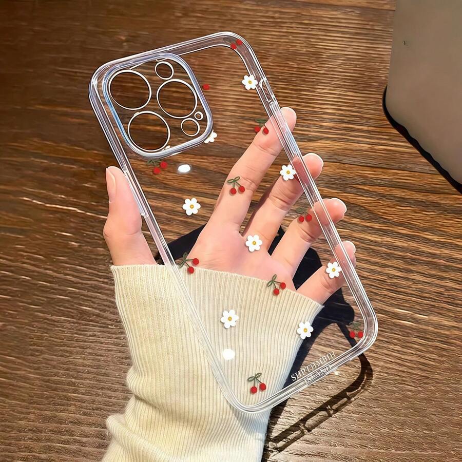 1个樱花图案透明TPU手机壳，兼容 11 12 13 14 15 16 Pro Max Xr 7 8 Plus，防水防震防摔防刮花