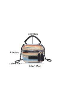 1 Túi xách mini nữ, Túi đeo chéo dệt sọc màu trơn thời trang, Thích hợp đựng thẻ và chìa khóa - Nhiều màu - Xem 4