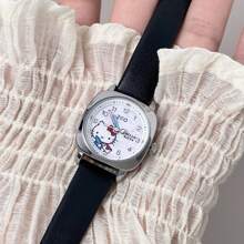 Sanrio Reloj casual de cuarzo de esfera redonda con puntero para mujer, estilo retro romano y diseño lindo de Hello Kitty, Kuromi, Cinnamoroll y Melod de Sanrio, con correa de piel de poliuretano, regalo de Navidad, cumpleaños para mamá, mujeres y niñas