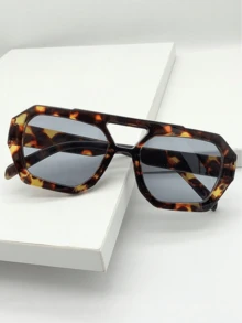 1 件不对称 Y2K 时尚眼镜，复古个性化女士眼镜，欧美风格 - 豹紋框淺灰片 - 查看 4