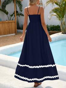 Valentine's Day Women's Summer Flowy Dress Casual Sleeveless Beach Holiday Dress With Thin Straps - 深藍色 - 查看 2