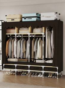 1 pieza Armario portátil de gran capacidad, fácil de montar para el hogar, alquiler, apartamento, mueble de dormitorio para ropa, estructura de tubo de acero resistente, organizador de ropa de 172 cm, cubierta de tela no tejida de unicolor, con 4 cajones y 4 barras colgantes para un almacenamiento de ropa razonable, adecuado para todas las estaciones