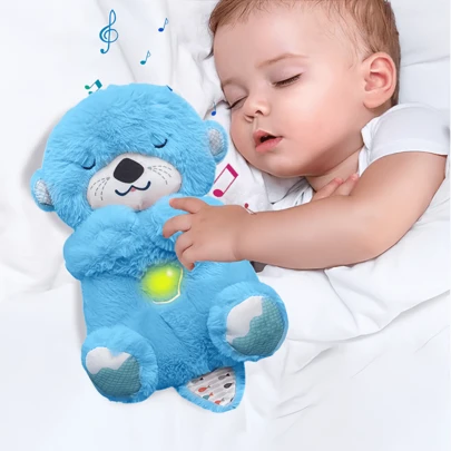 Juguetes de peluche para dormir, muñecos de nutria de peluche, juguetes para bebés con función de respiración, luz y música, muñecos para niños, regalos para recién nacidos