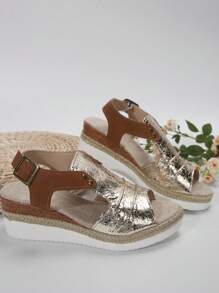 Plus Size Women Platform Wedge Casual Sandals Open Toe, Spring/Summer - Silver - View 4