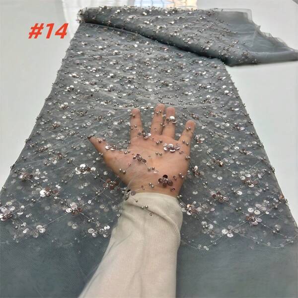 Nigerianische, blumige perlenbestickte Spitzenstoffe, afrikanische paillettenverzierte Spitzenstoffe, luxuriöser französischer Spitzenstoff mit Stickerei und Perlen für Hochzeitskleider und Näharbeiten