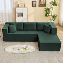 Modern W106inch 2-Piece Free Combination Corduroy Upholstered L-Shaped Modular Sectional Sofa With Right Chaise And Pillows - Green - View 2