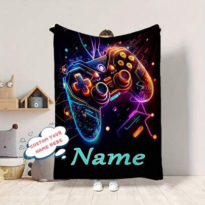 Manta de franela personalizable para gamers con un diseño vibrante de mando de juego en neón - Suave, cálida y ligera | Ideal para sofá, dormitorio, oficina, acampada y viajes | Regalo personalizado perfecto para amigos y familiares, multifuncional, ornamental, con letra, elegante, moderno, colorido, kawaii, adorable, lindo, casual, personalizado, único, personalizado, hijo, hija