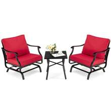 ERGOMASTER  3PCS Rocking Chair & Table Set Garden Patio Bistro Set Glider Rocker W/ Cushion - Red - View 1