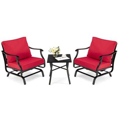  ERGOMASTER  3PCS Rocking Chair & Table Set Garden Patio Bistro Set Glider Rocker W/ Cushion