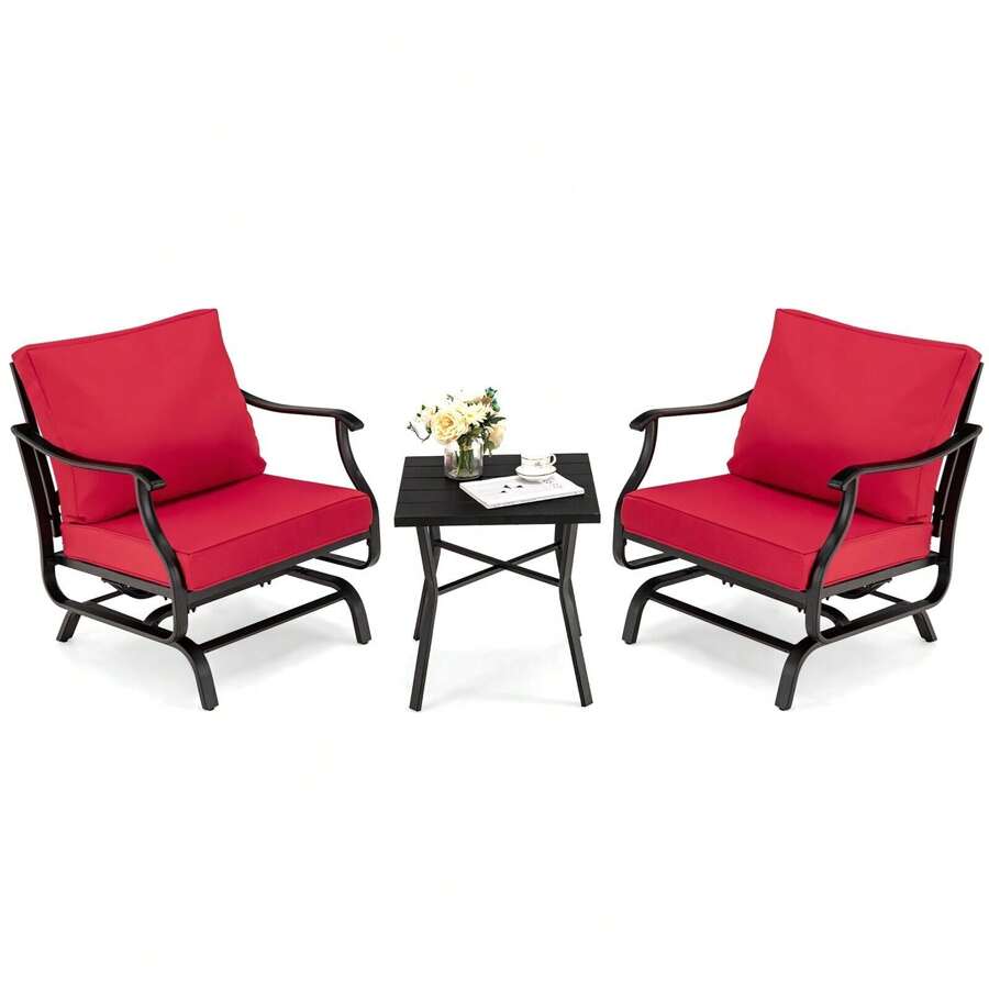 ERGOMASTER  3PCS Rocking Chair & Table Set Garden Patio Bistro Set Glider Rocker W/ Cushion - Red - View 1