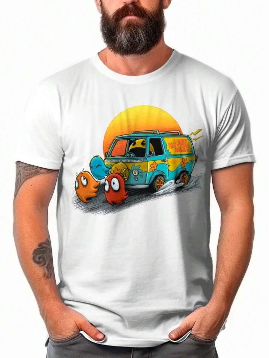 Pac Man Scobydoo T-Shirt Cartoon Movie Series Blouse Shirt Unisex 100% Cotton New Release Shipping Various Colors!! PLUS SIZE - White - View 1