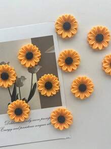 8 peças/conjunto de ímãs de geladeira com padrão de girassol 3D fofos - ímãs decorativos adequados para escritório, cozinha, quadro branco, armário de armazenamento, máquina de lavar louça, decoração de casa, presente de dia dos namorados