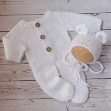 新生儿摄影道具，男女宝宝服装，柔软马海毛熊耳朵帽和连体衣，婴儿摄影服装套装，婴儿派对复活节礼物，男女宝宝用品