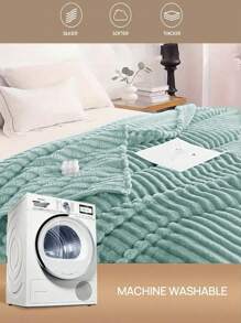 1pc Soft & Cozy Striped Fleece Blanket, Light Blue, Skin-Friendly, Suitable For Bedroom & Guest Room, Machine Washable, All Season - Baby Blue - View 6