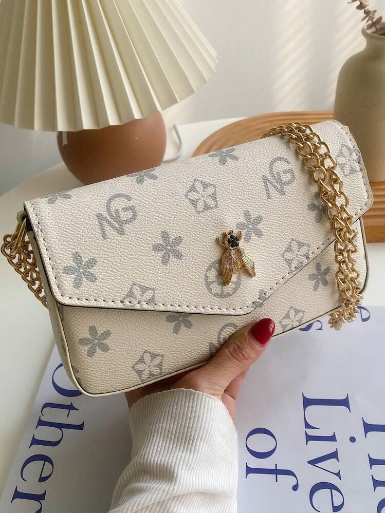 Bolso bandolera de metal con correa de cadena, minimalista y versátil de estilo vintage - Blanco - Añade 6
