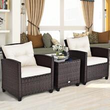 ERGOMASTER  3 Piece Patio Furniture Set Outdoor All Weather Rattan Sofa Chair Set - White - View 4