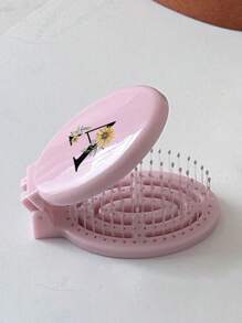 A-Z Daisy Flower Pattern Pink Portable Hollow Comb With Makeup Mirror, All-In-One Foldable Mirror Comb - Portable Tabletop Modern Makeup Tool, Travel Essential, Folding Comb With Makeup Mirror, Convenient To Carry,Giveaways,Travel,Cheap Stuff,Travel Essential - Pink - View 5