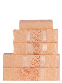 Richilieu Embroidered Terry Bath Towel Set 5 Pieces 100% COTTON - 珊瑚橙 - 查看 1