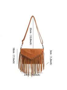 Vintage Personalized Fringed Multilayer Crossbody Bag, Suitable For Street Wear, Parties, Gatherings - Brown - View 8