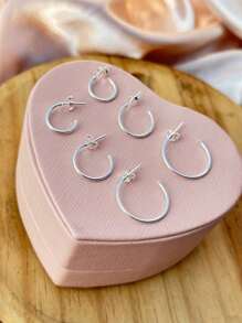 Trio Hoop 3 Pairs Fashion Gold Or Silver Plated Unisex Hoops - 銀色 - 查看 1