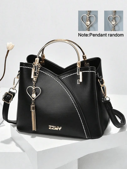 Färgglad axelväska, elegant hjärtformad metalltofs dekorerad Crossbody-väska, plånbok med handtag för kvinnor