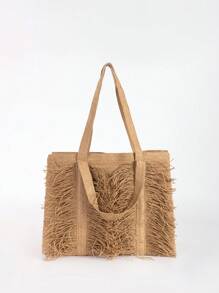 Bolso de playa grande con flecos tejidos a mano, bolso de compras de hombro para damas para viajes