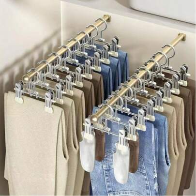 10 Pieces Set Of Multifunctional Clips, Adjustable Clips, Non Slip , Brushed Metal Pants Clip, Portable Shoe Drying Clip, For Use In Clothing Stores And Households, Traceless Clip