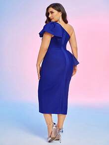 ADYCE Plus Size Women Ruffle Sleeve Multi-Layered Flare Party Bandage Dress, Wedding Guest Cocktail Dress - Blue - View 2