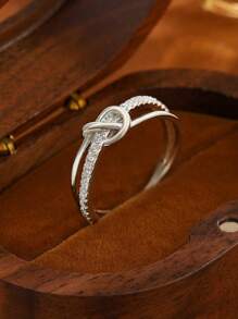 1枚925纯银双层戒指，女士经典透明亮银戒指，复古风格，可作指环饰品或礼物 - 雙層指環繩結戒指 - 查看 7