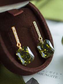 1 Đôi Hoa Tai Thời Trang Màu Xanh Ô Liu, Hoa Tai Đính Đá Bạc Sterling 925 Thích Hợp Cho Phụ Nữ Mặc Hàng Ngày Và Dự Tiệc - Bông tai màu vàng - Xem 3