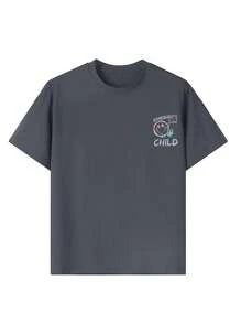 Tween Girls' Casual Graphic Print Round Neck Short Sleeve T-Shirt, Summer Top - Dark Grey - View 4