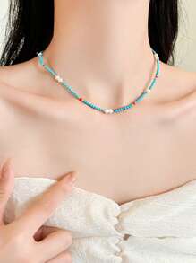 1 Piece French Retro Green Beads Pearl Necklace For Women In 2025 Fashion Jewelry Sexy Collarbone Chain For Girls Luxurious Accessories