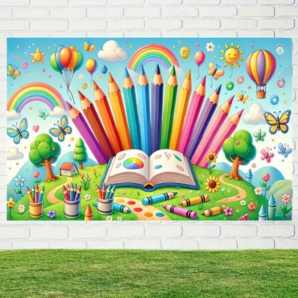 1st Polyester Back To School Party Banner, multifunctionele binnen-/buiten hangende wanddecoratie, decoratie voor alle seizoenen, geen stroomvoorziening nodig, veelzijdig kerstornament