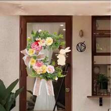 1pc复活节兔子花环家居仿真植物藤条环花环派对装饰门挂道具派对装饰用品节日装饰挂件门挂件