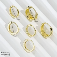 6pcs Set Minimalist Copper Zirconia Earrings, Suitable For Everyday Wear For Women - Yellow Gold - View 7