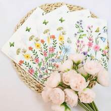 20 件/40 件/60 件/套，春花鸡尾酒餐巾一次性花卉纸巾向日葵野花蜜蜂饮料餐巾适用于春夏茶会装饰 - 彩色 - 查看 3